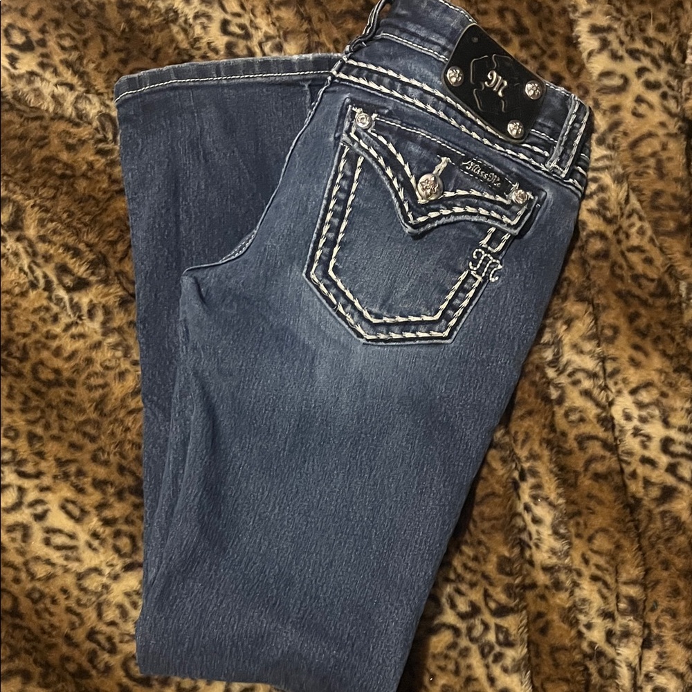 Miss Me Blue Boot Cut Jeans with Embellished Pockets